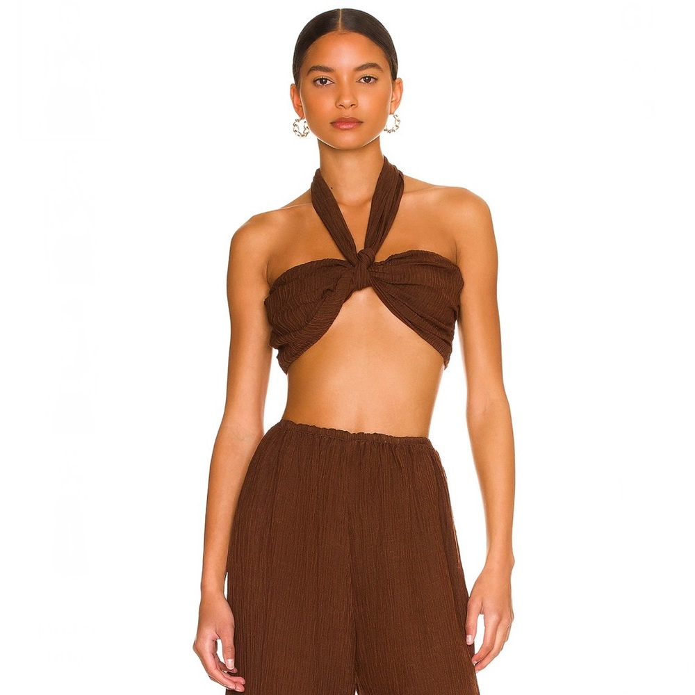 NEW FAITHFULL THE BRAND REVOLVE BROWN CROP TOP